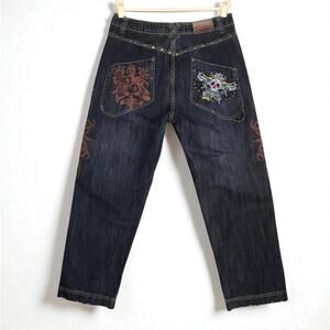 MATTE Embroidery Print Straight Jean Men 36X32 Blue Stylish Unique Premium Rave
